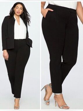 NWT Eloquii Womens Ultimate Stretch Suit Pintuck Pant Black Slim Ankle Size 20